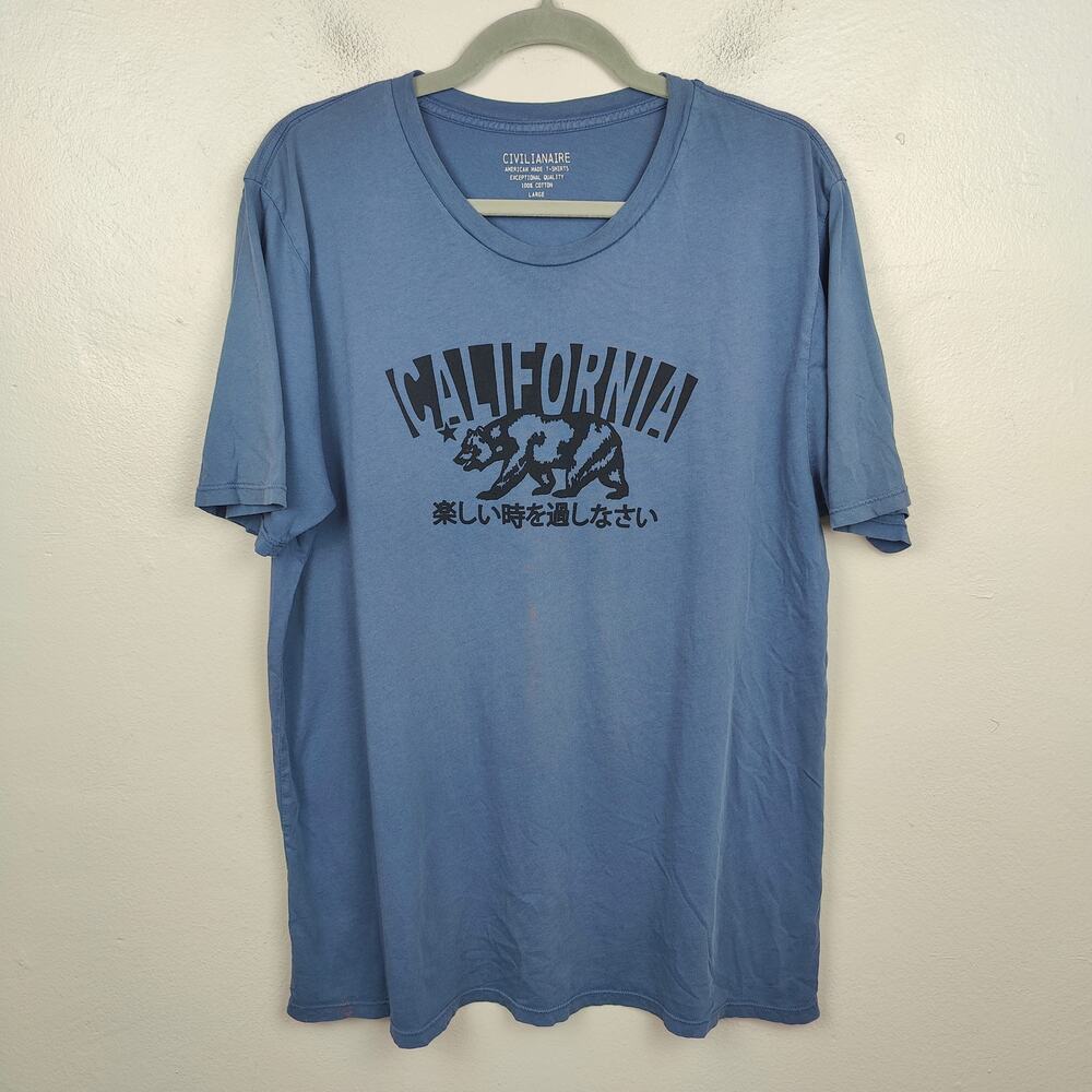 Civilianaire‎ Graphic T-Shirt Mens Large Blue California Lightweight Cotton Crew